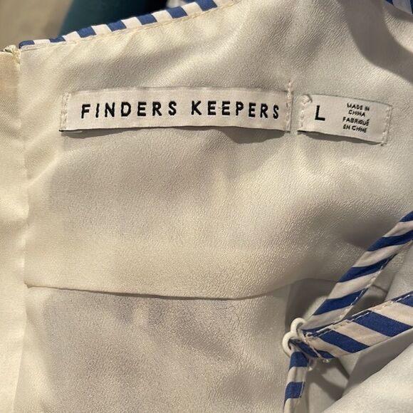 Finders Keepers Blue White Stripe Blow Your Mind Short Romper Waist Tie Sz L - Picture 5 of 13